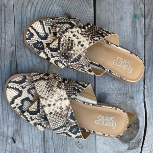 Franco Sarto snake skin slip on sandals